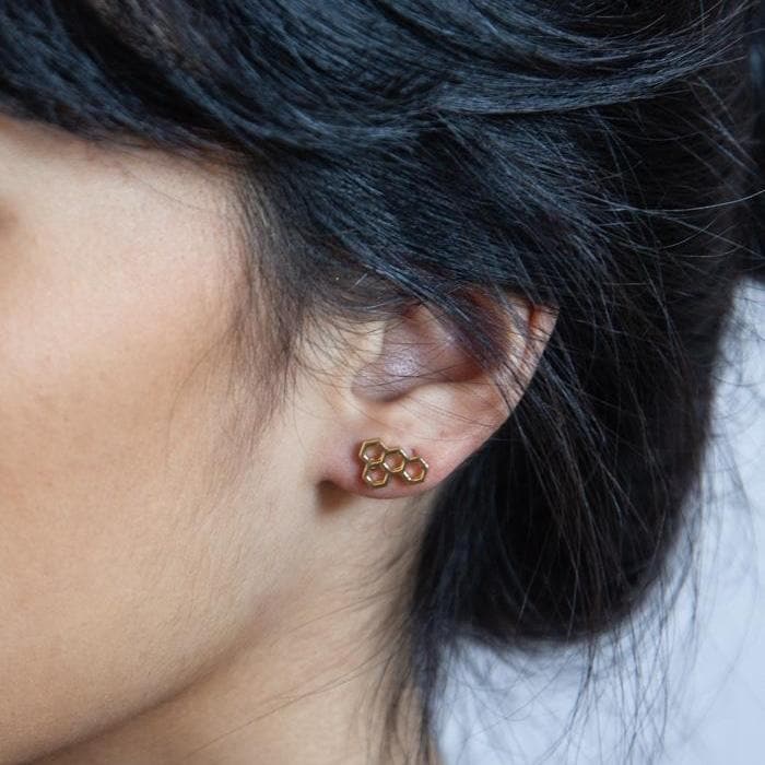 Gold Honeycomb Stud Earrings - Best Seller - Admiral Row