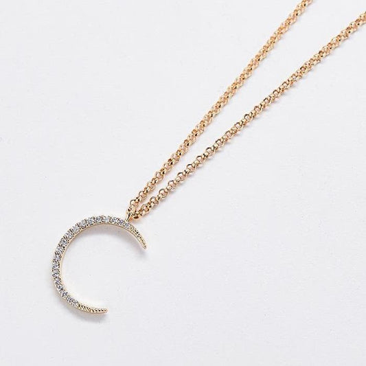 Gold Pave Crescent Moon Necklace - Admiral Row