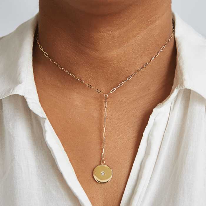 Gold Pave Disc Coin Lariat - Admiral Row