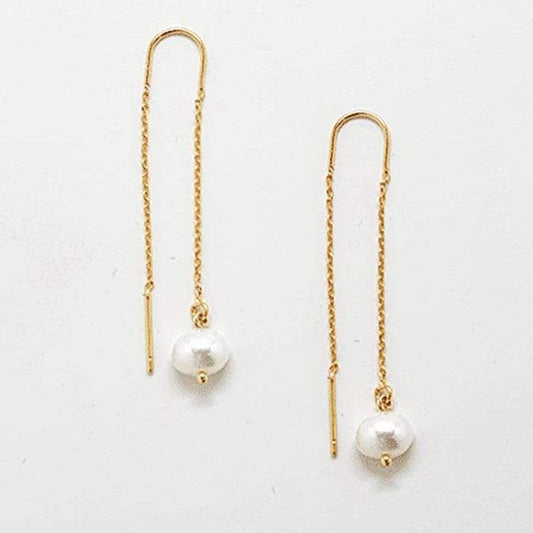 Gold Pearl Threader Earrings - Admiral Row