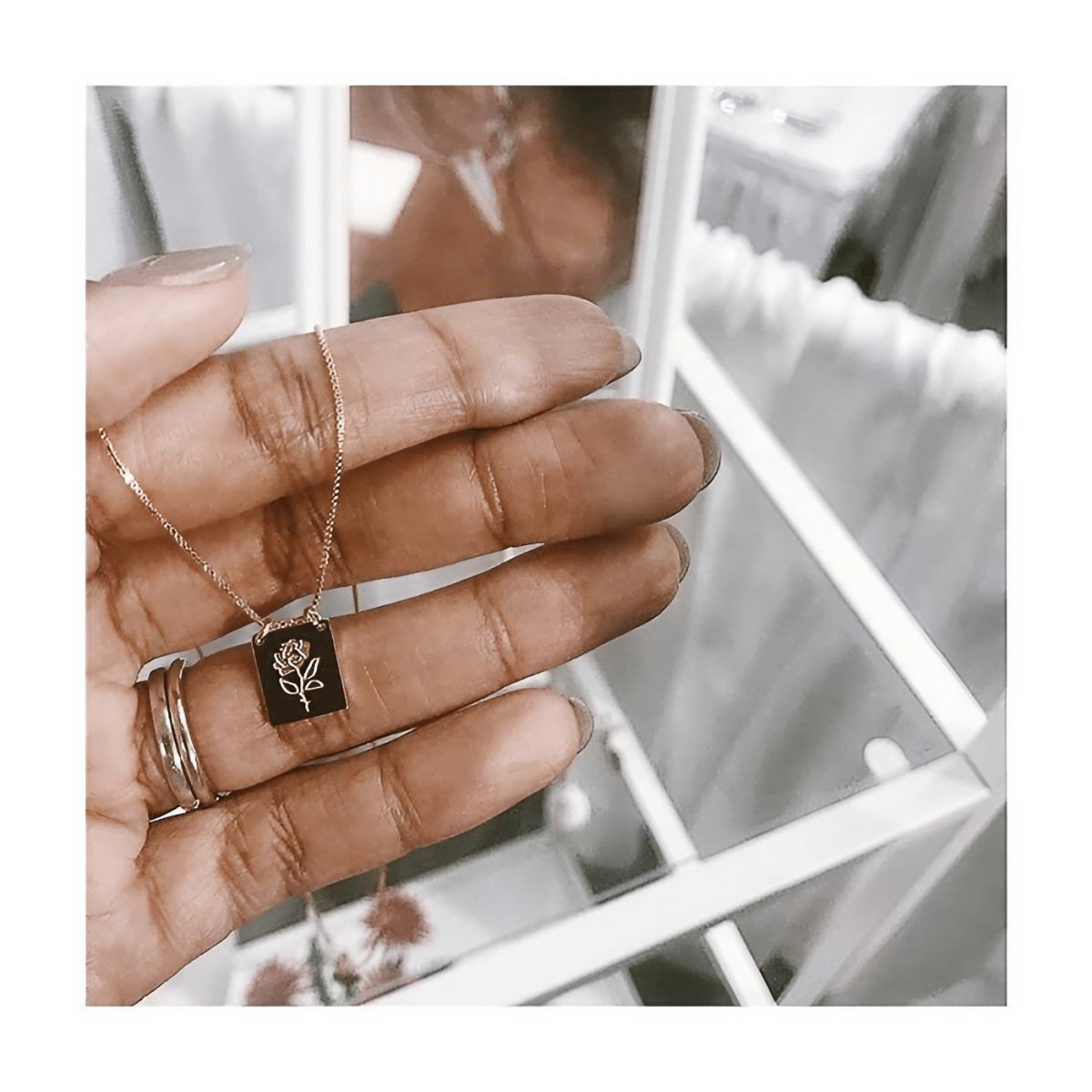 Gold Rose Bar Pendant Necklace - Admiral Row