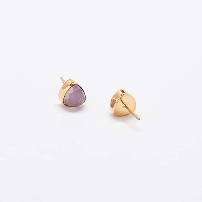 Rose Quartz Gold Triangle Studs - Admiral Row