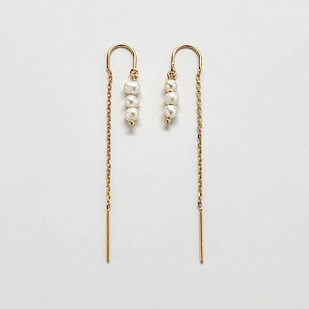 Triple Pearl Drop Threader Earrings - Admiral Row