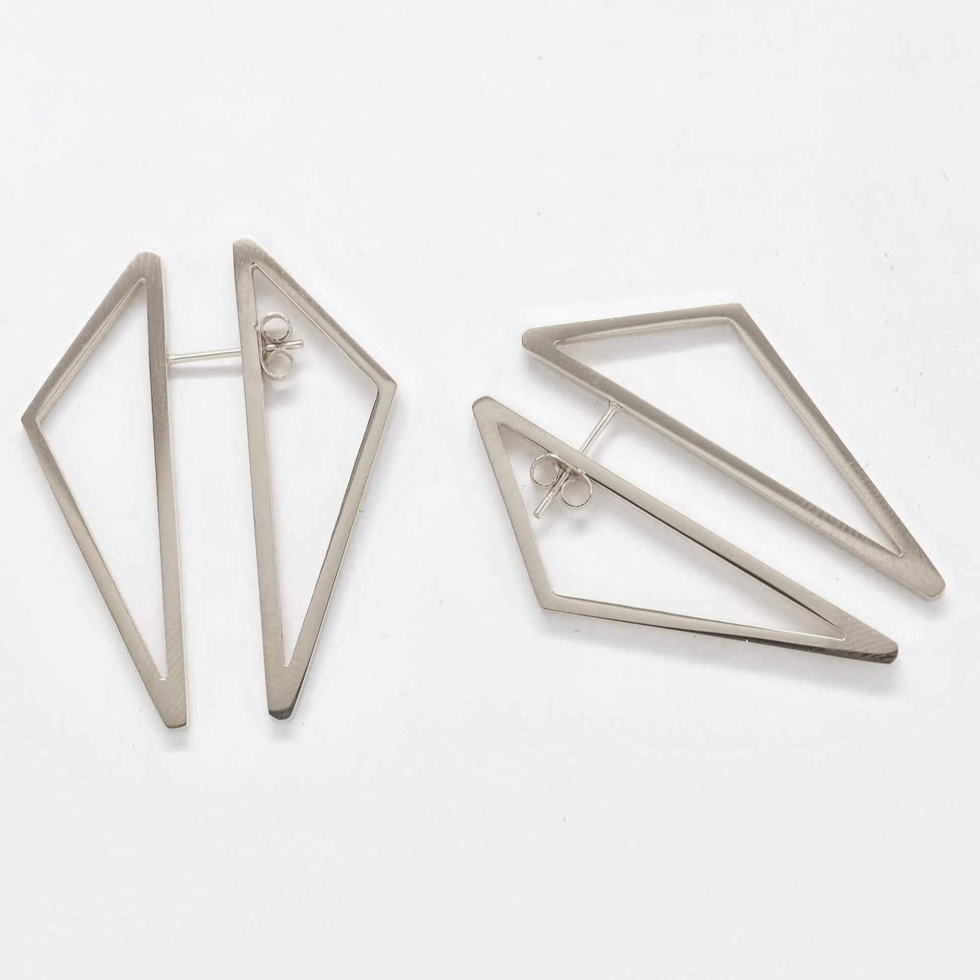 Double-Sided Silver Geometric Triangle Earrings