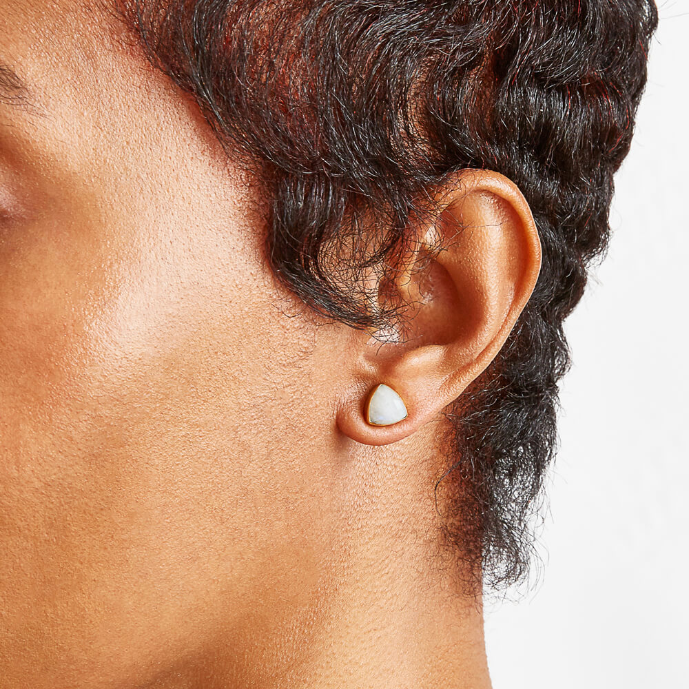 Rainbow Moonstone Gold Triangle Studs