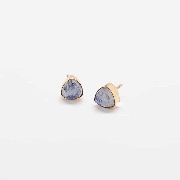 Rainbow Moonstone Gold Triangle Studs