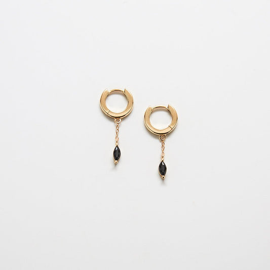 Black CZ Short Chain Huggie Earrings