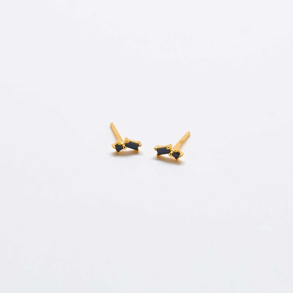 Black Geo Baguette Gold Studs