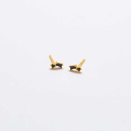 Black Geo Baguette Gold Studs