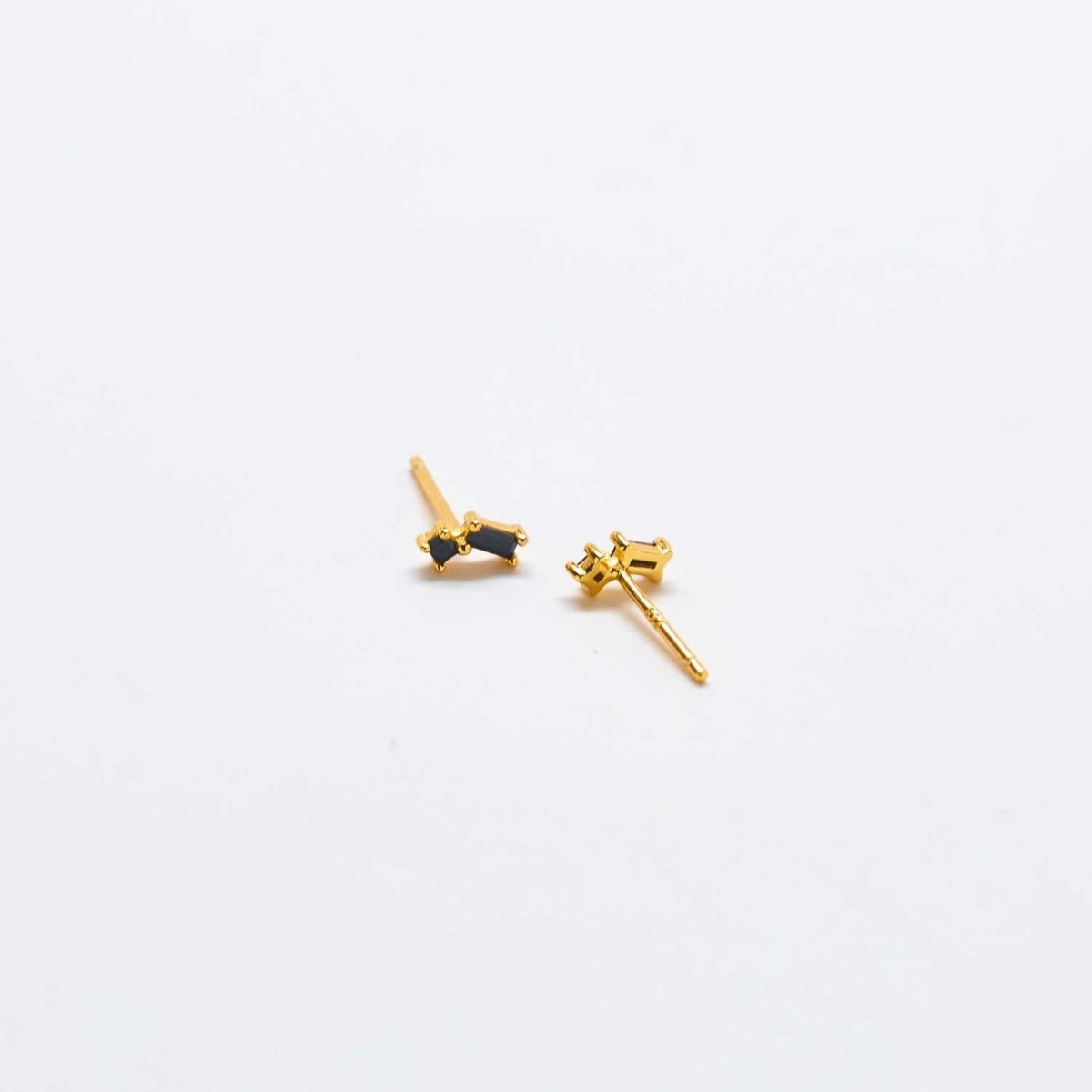 Black Geo Baguette Gold Studs