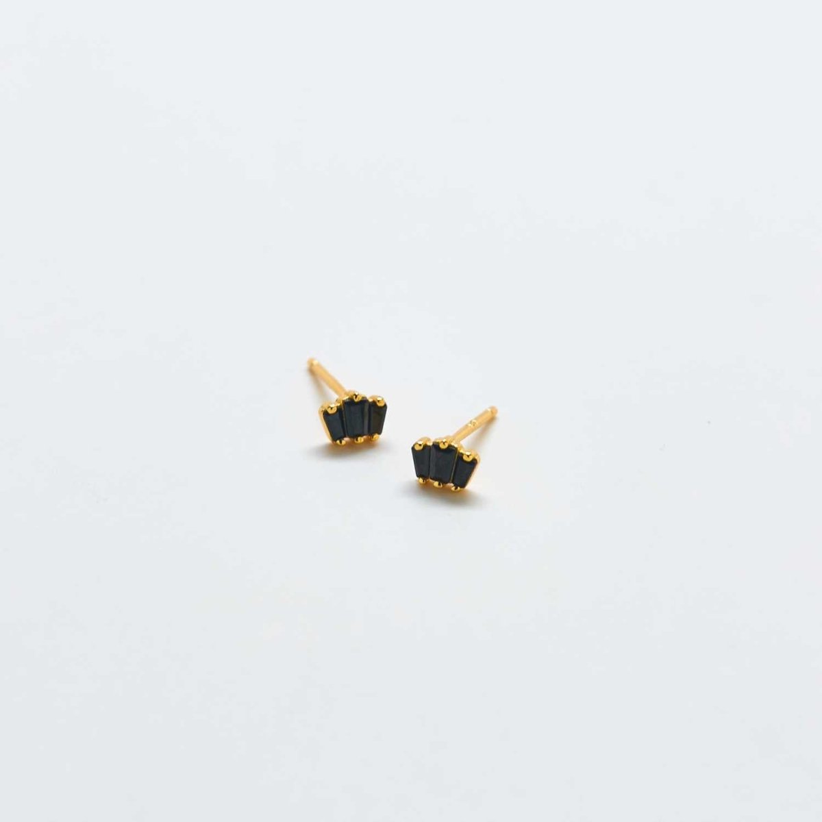 Black Trio Baguette Gold Studs