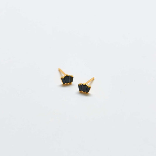 Black Trio Baguette Gold Studs