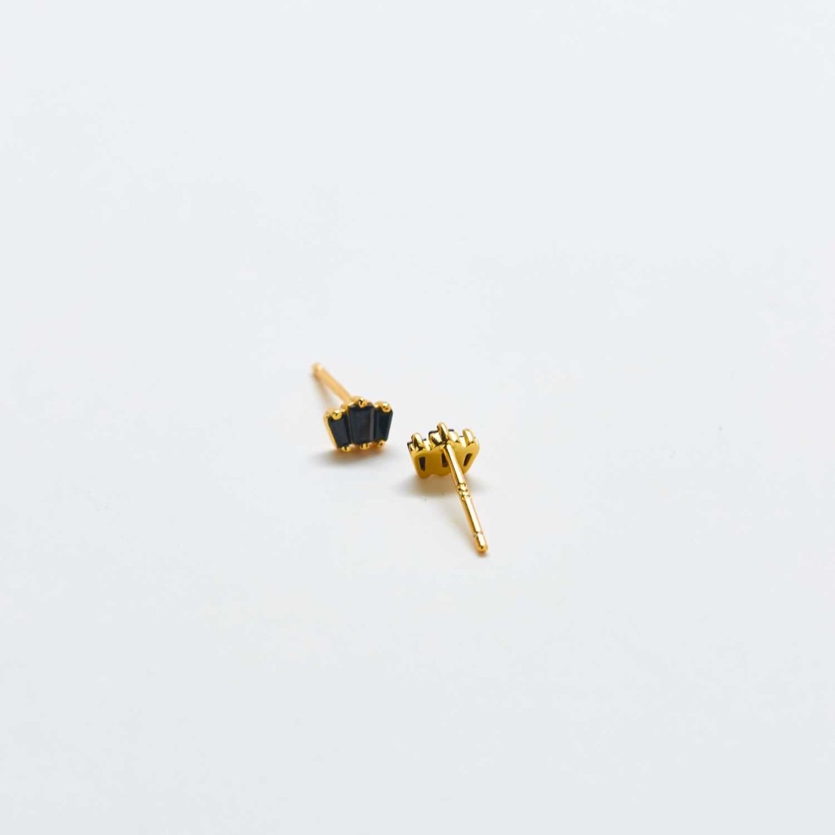 Black Trio Baguette Gold Studs