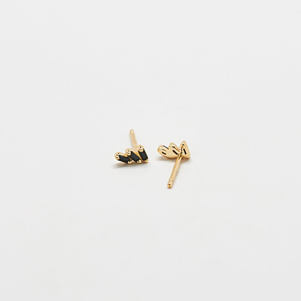 Black Triple Baguette Gold Studs