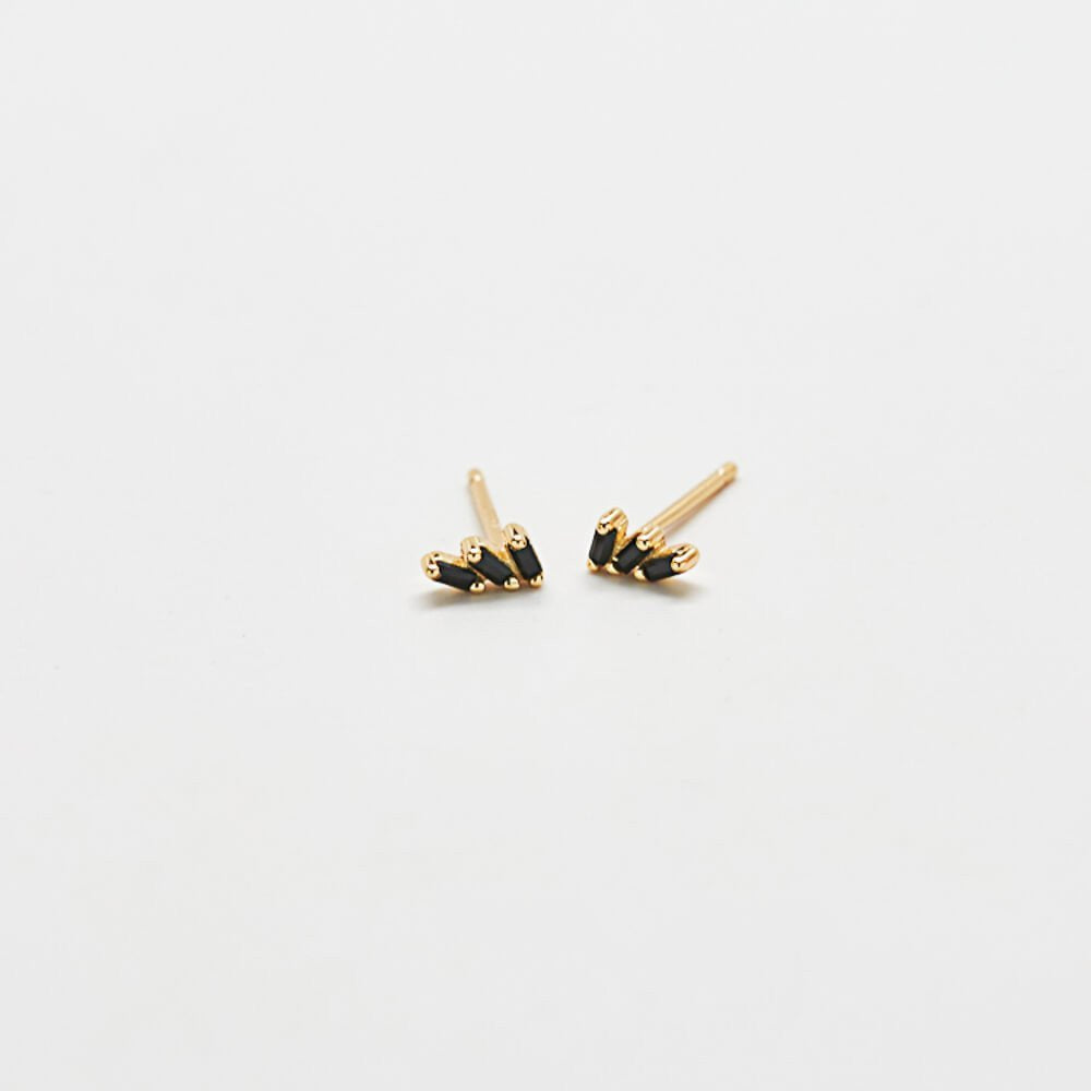 Black Triple Baguette Gold Studs