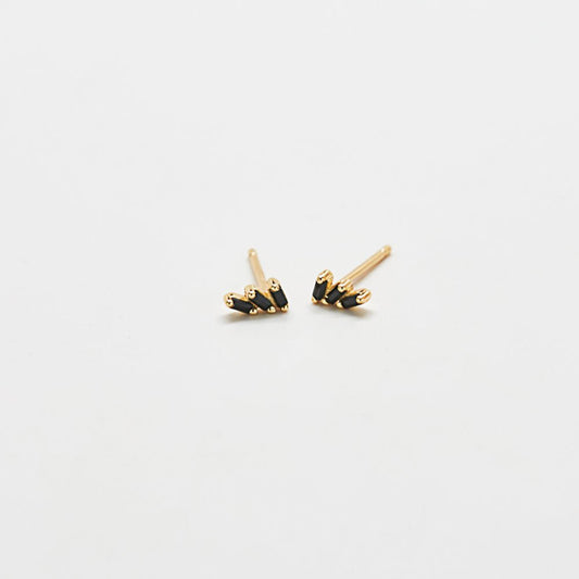 Black Triple Baguette Gold Studs