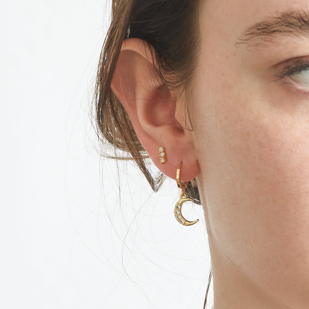 CZ Crescent Moon Huggie Earrings Admiral Row