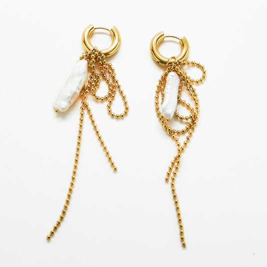 Gold Bow & Pearl Huggie Earrings - Admiral Row