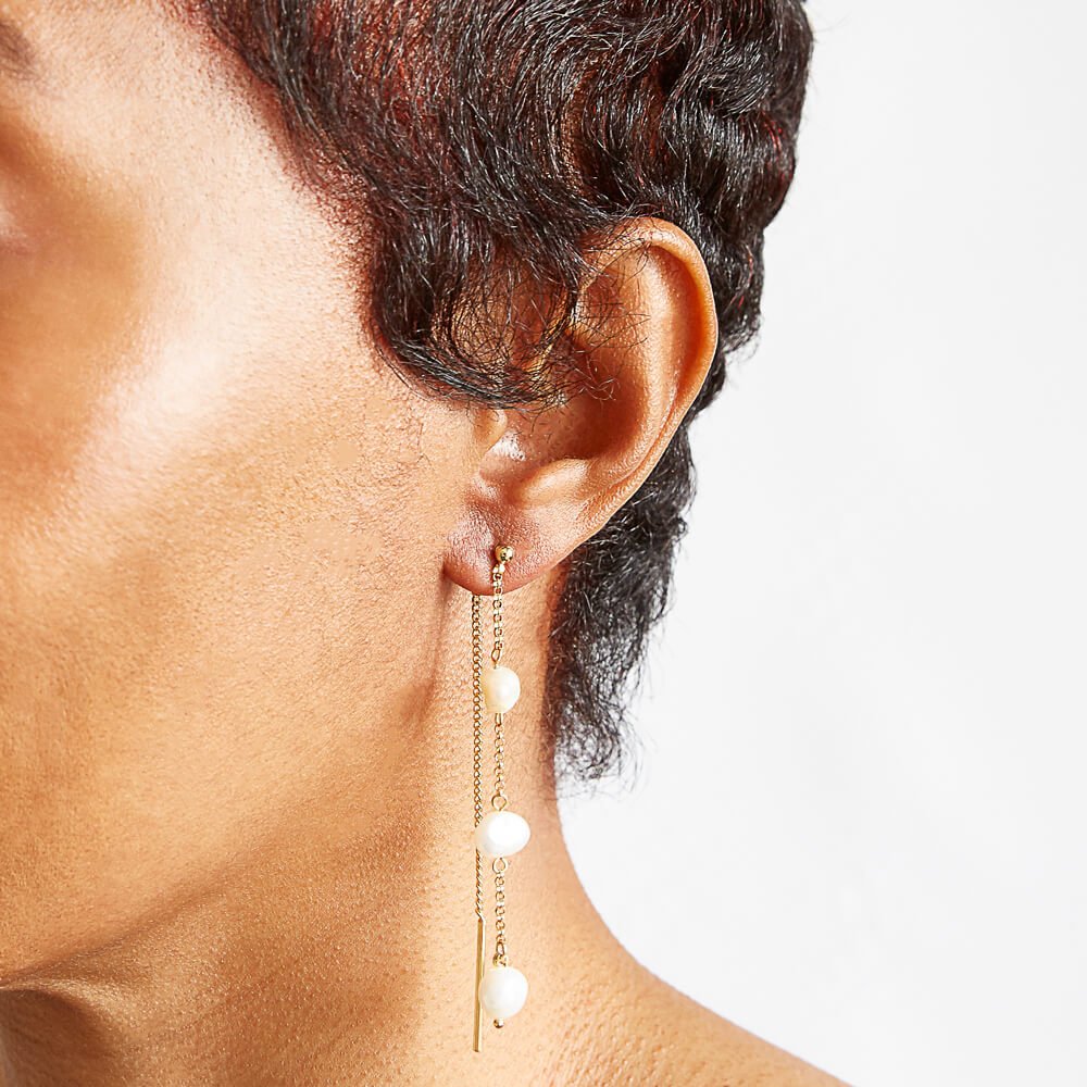 Gold Pearl Chain Earrings - Admiral Row