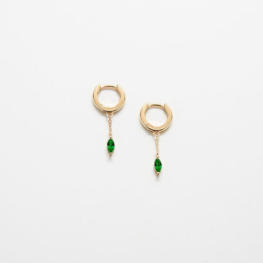 Green CZ Short Chain Huggie Earrings - Admiral Row