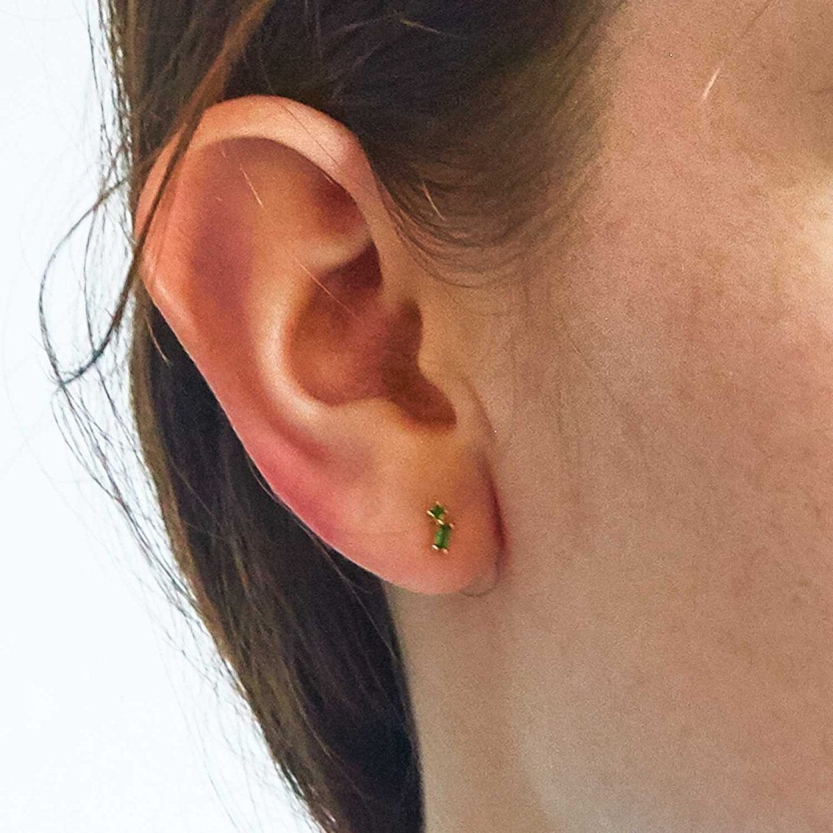 Green Geo Baguette Gold Studs - Admiral Row