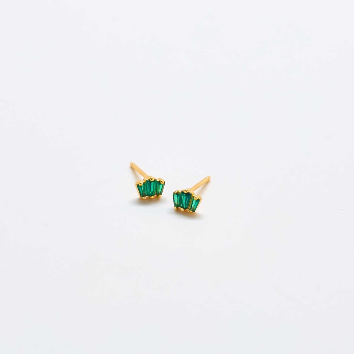 Green Trio Baguette Gold Studs - Admiral Row