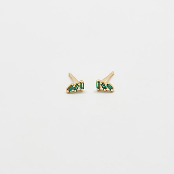 Green Triple Baguette Gold Studs - Admiral Row