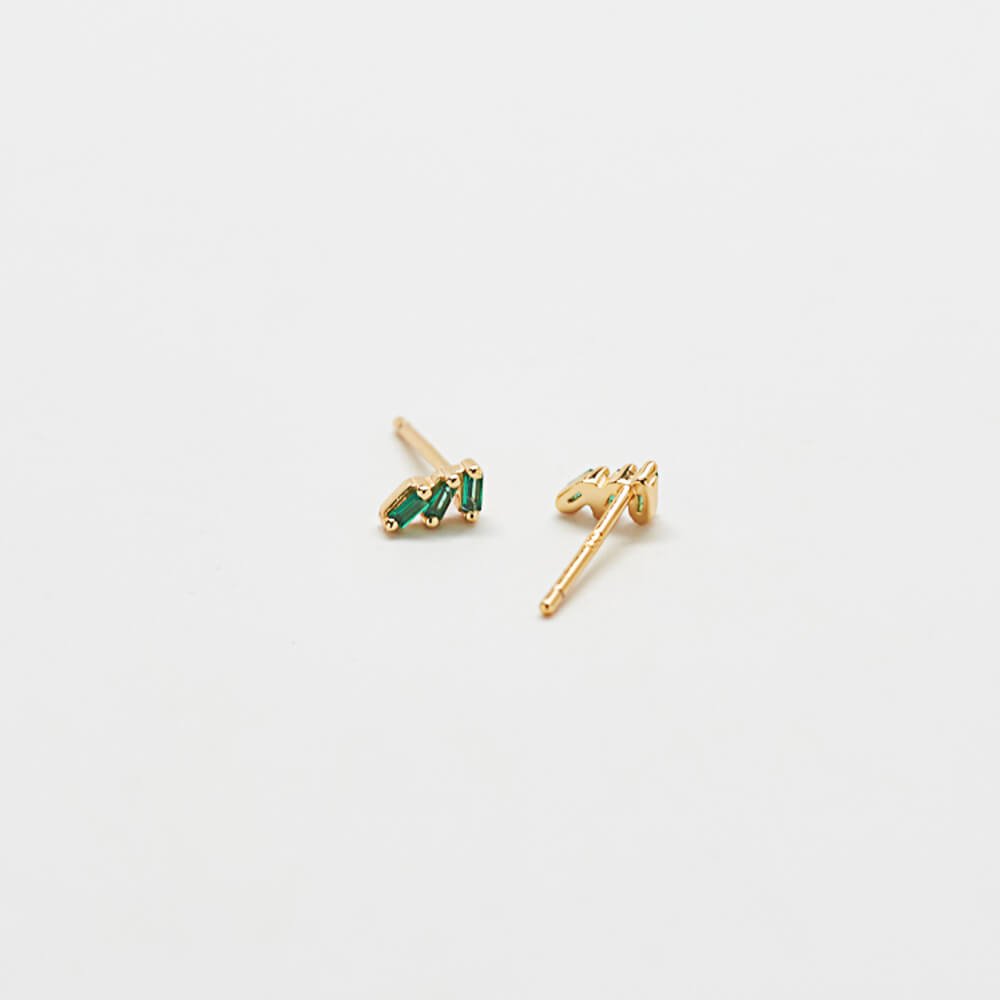 Green Triple Baguette Gold Studs - Admiral Row