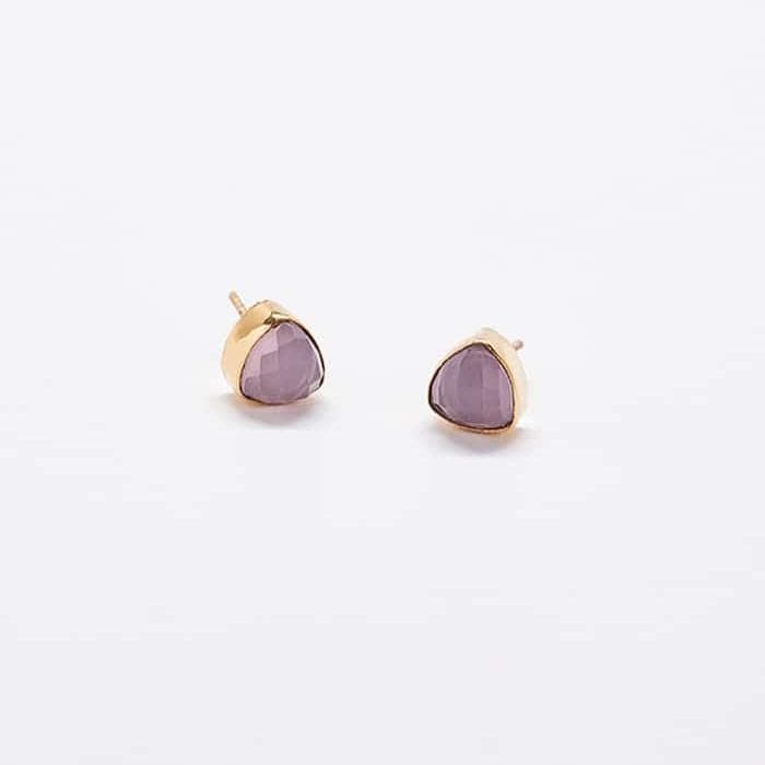 Rose Quartz Gold Triangle Studs - Admiral Row