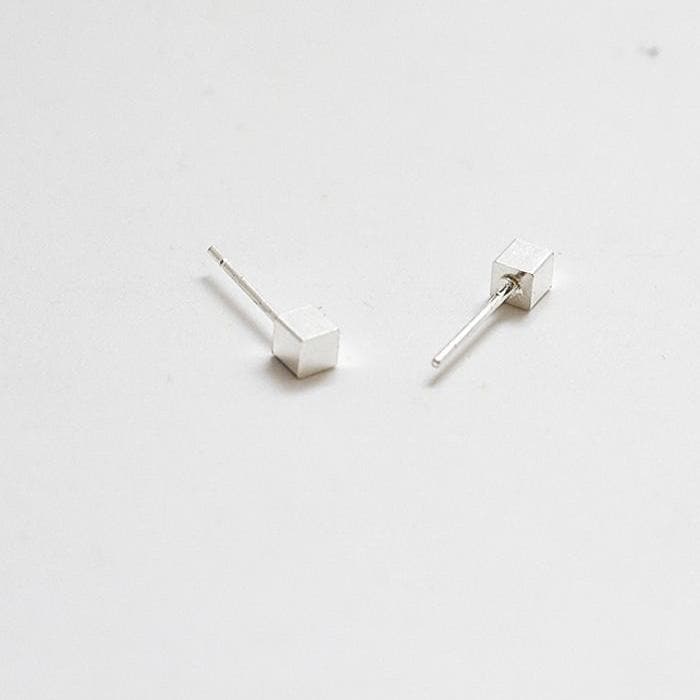 Tiny Silver Cube Square Earrings - Admiral Row