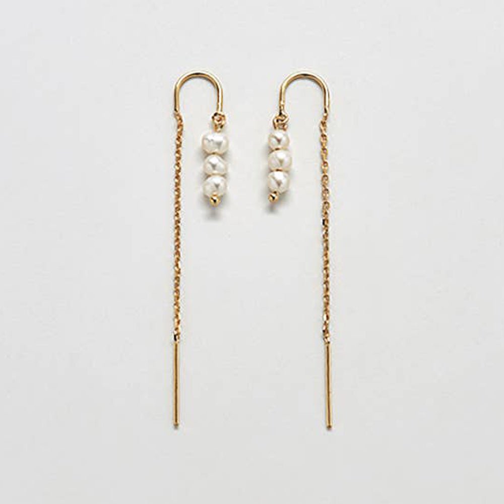 Triple Pearl Drop Threader Earrings - Admiral Row