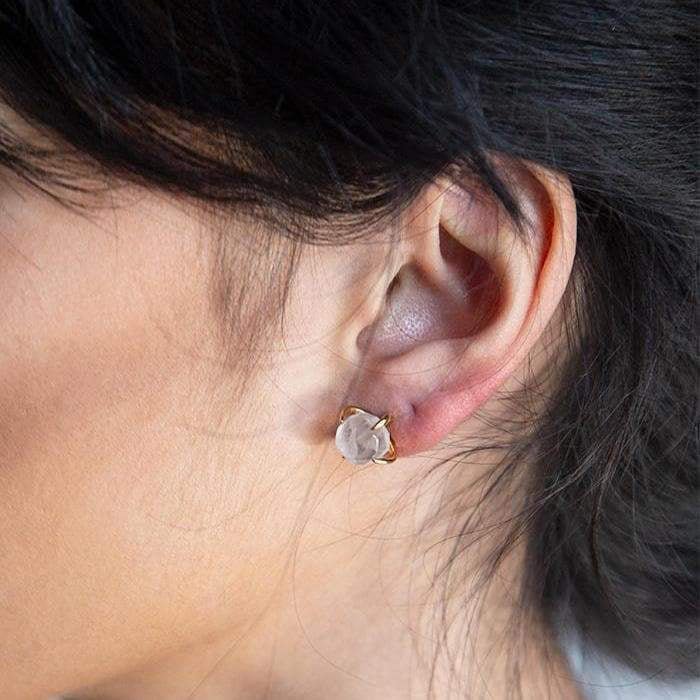 White Quartz Gold Claw Studs - Admiral Row