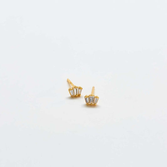 White Trio Baguette Gold Studs - Admiral Row