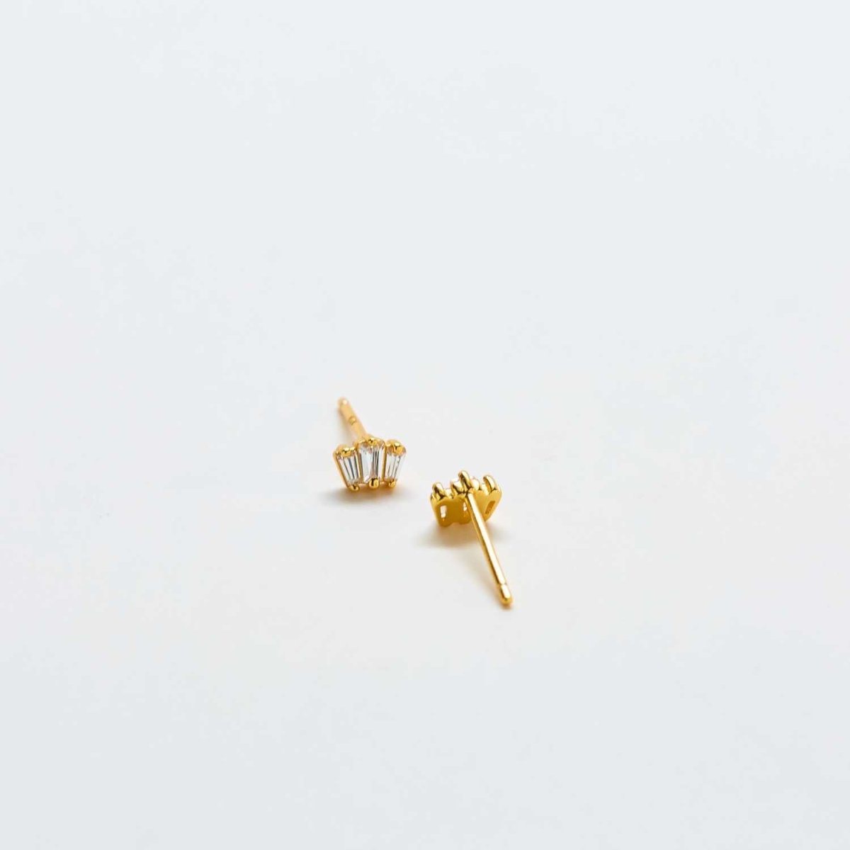 White Trio Baguette Gold Studs - Admiral Row